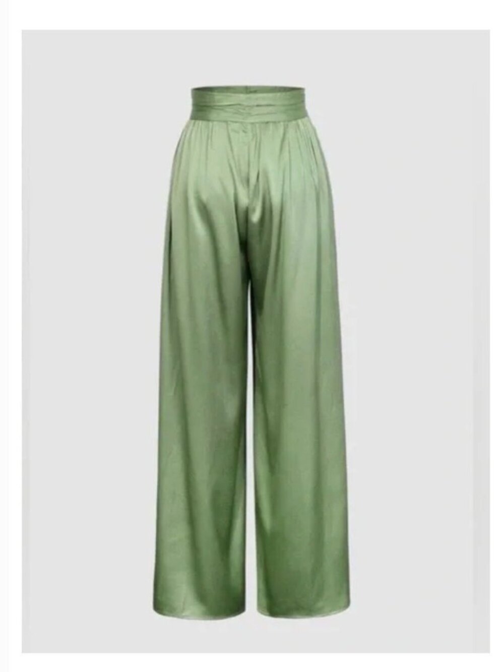 Micas Satin Wide Leg Pants Sage Green L High Waisted Flowy NEW